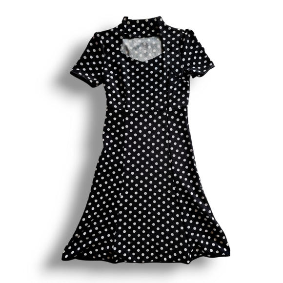 Retro-style black short sleeve white polka dot midi dress AU 10 12 14 NWOT - Picture 8 of 8